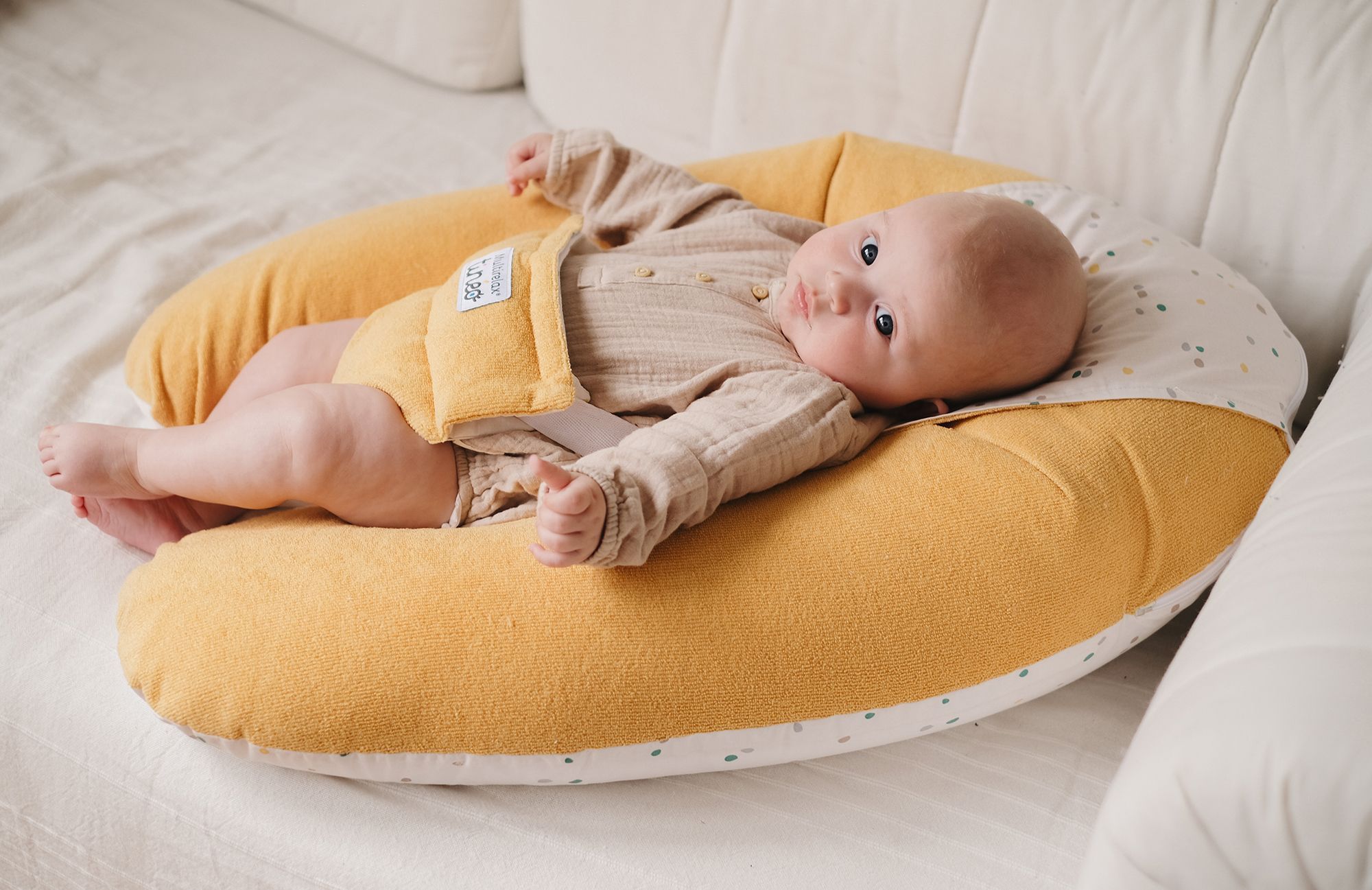 Coussin de maternité 3-en-1 - TINEO - MULTIRELAX - Tissu éponge - Jaune / Pois