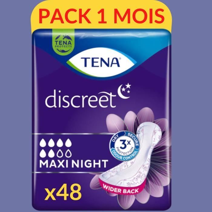 TENA Discreet Maxi Night | Incontinentieverbanden voor vrouwen | Absorberend voor urineverlies | Maxi Comfort Nighttime | 48 stuks