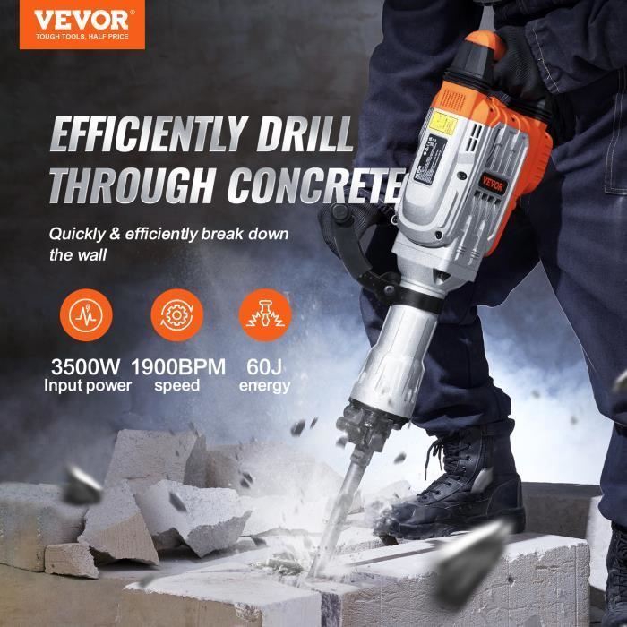 VEVOR Demolition Hammer Drill/Chisel 3500W 2 Chisels 1900 BPM