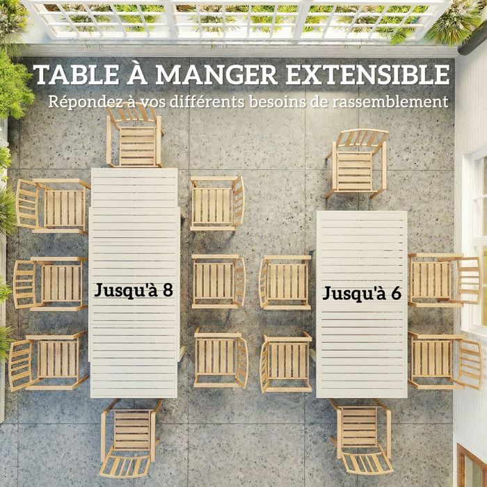 Tavolo da giardino allungabile - Outsunny - da 6 a 8 persone - piano a doghe - alluminio - 150/225x85x75cm - bianco