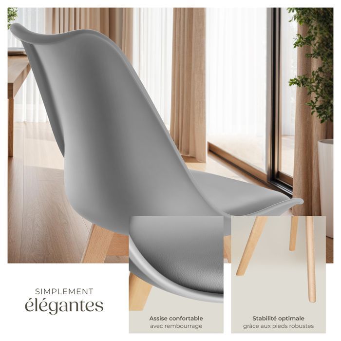 Sillas de comedor - TECTAKE - Juego de 6 sillas de comedor FRÉDÉRIQUE, estilo escandinavo, forma ergonómica - Gris