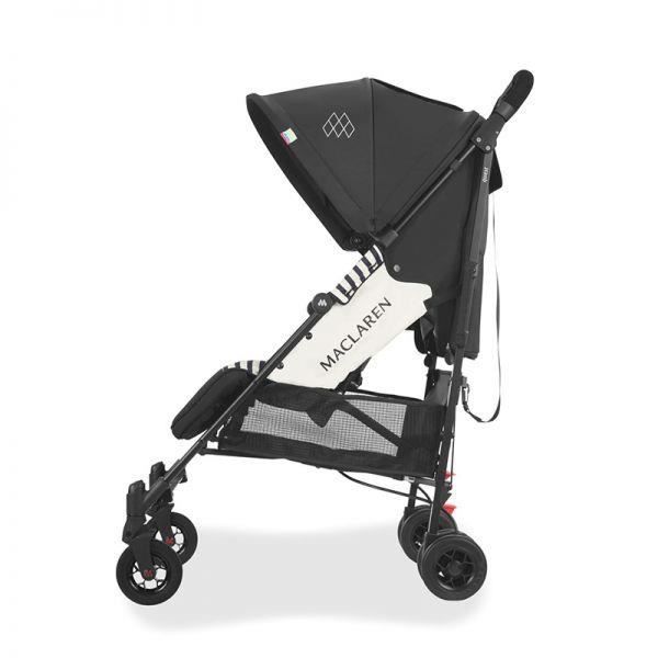 Maclaren Quest Arc Stroller - Black - Railroad Stripe - Rain cover included
