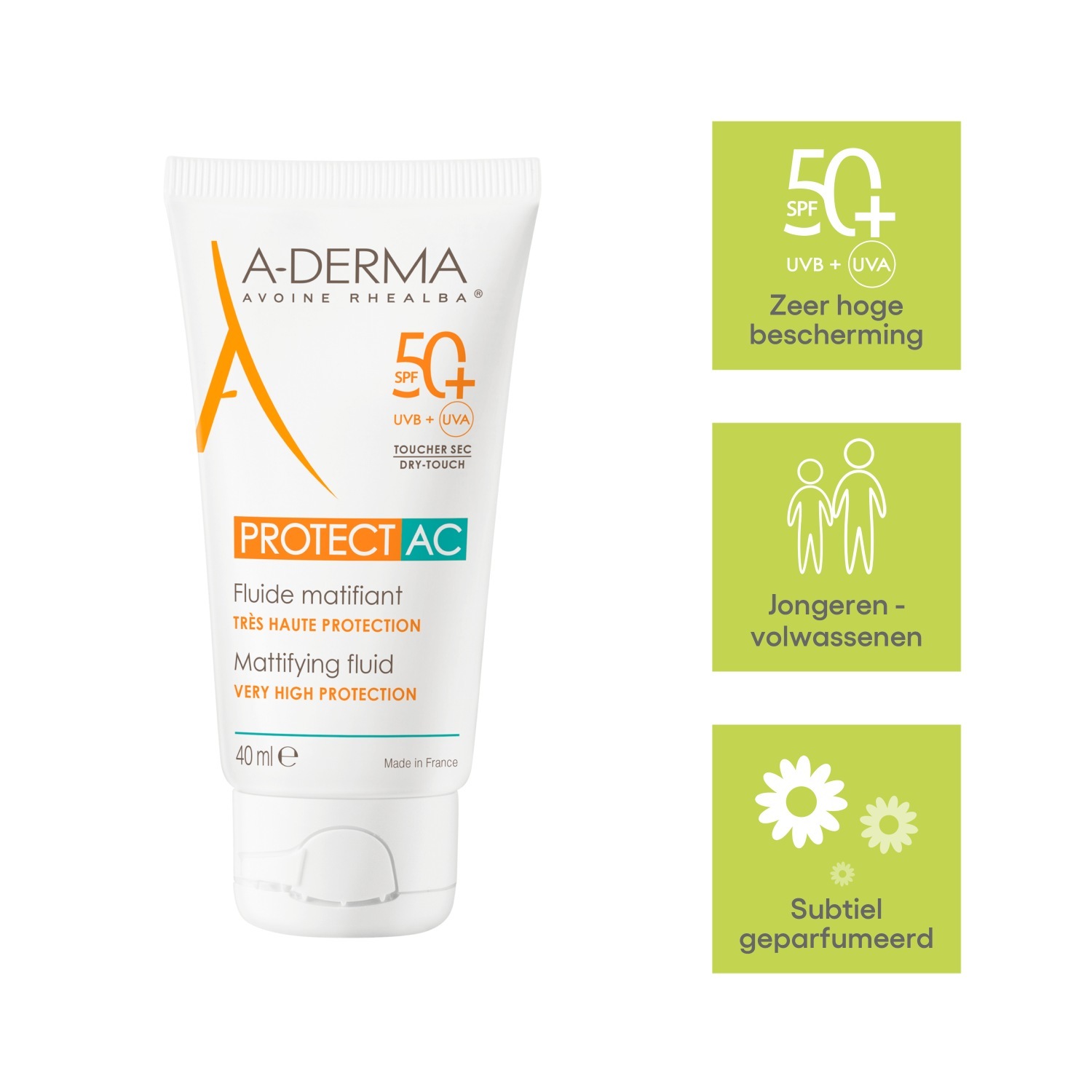 А-ДЕРМА крема за сунчање AC матирајућа течност SPF 50+ - 40 мл