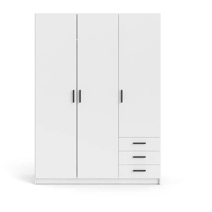 Armoire VEGA - Décor Blanc mat - 3 portes + 3 tiroirs - L 147 x P 49,6 x H 200,4 cm