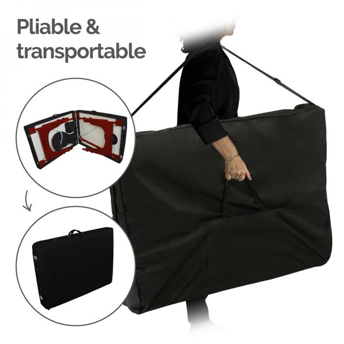 Table de massage 15 cm pliante 3 zones en bois foncé avec panneau Reiki + Accessoires et housse de transport - Noir - Vivezen