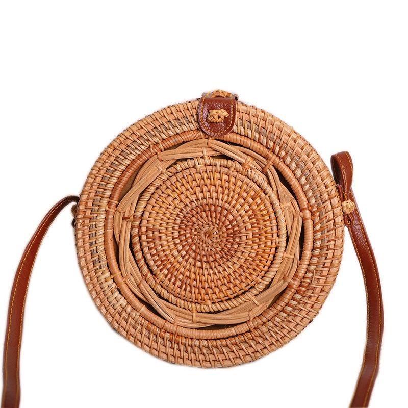 Sac d'été en rotin, sac rond en paille, sac à main pour femme, sac de plage rond tissé à la main, sac rétro en paille