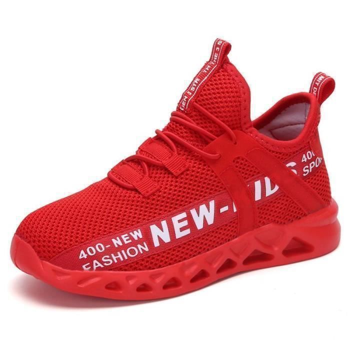 Chaussures Enfant Garcon-Fille Baskets Aération Activités Extérieurs - INSFITY - Lacets - Rouge