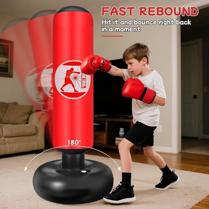 Set regalo per bambini composto da sacco da boxe gonfiabile autoportante da 160 cm con pompa ad aria e guantoni da boxe - Rosso