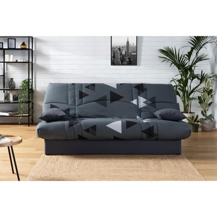 3-Sitzer-Schlafsofa mit Klick-Klack-Mechanismus – Stoff mit grauem Bikini-Muster – B 190 x T 92 cm – DREAM – Moderner Stil