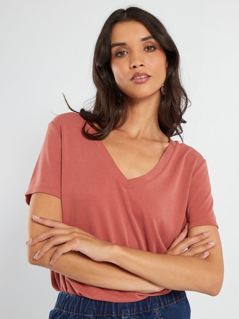 Camiseta de manga corta de tejido suave - ROJO