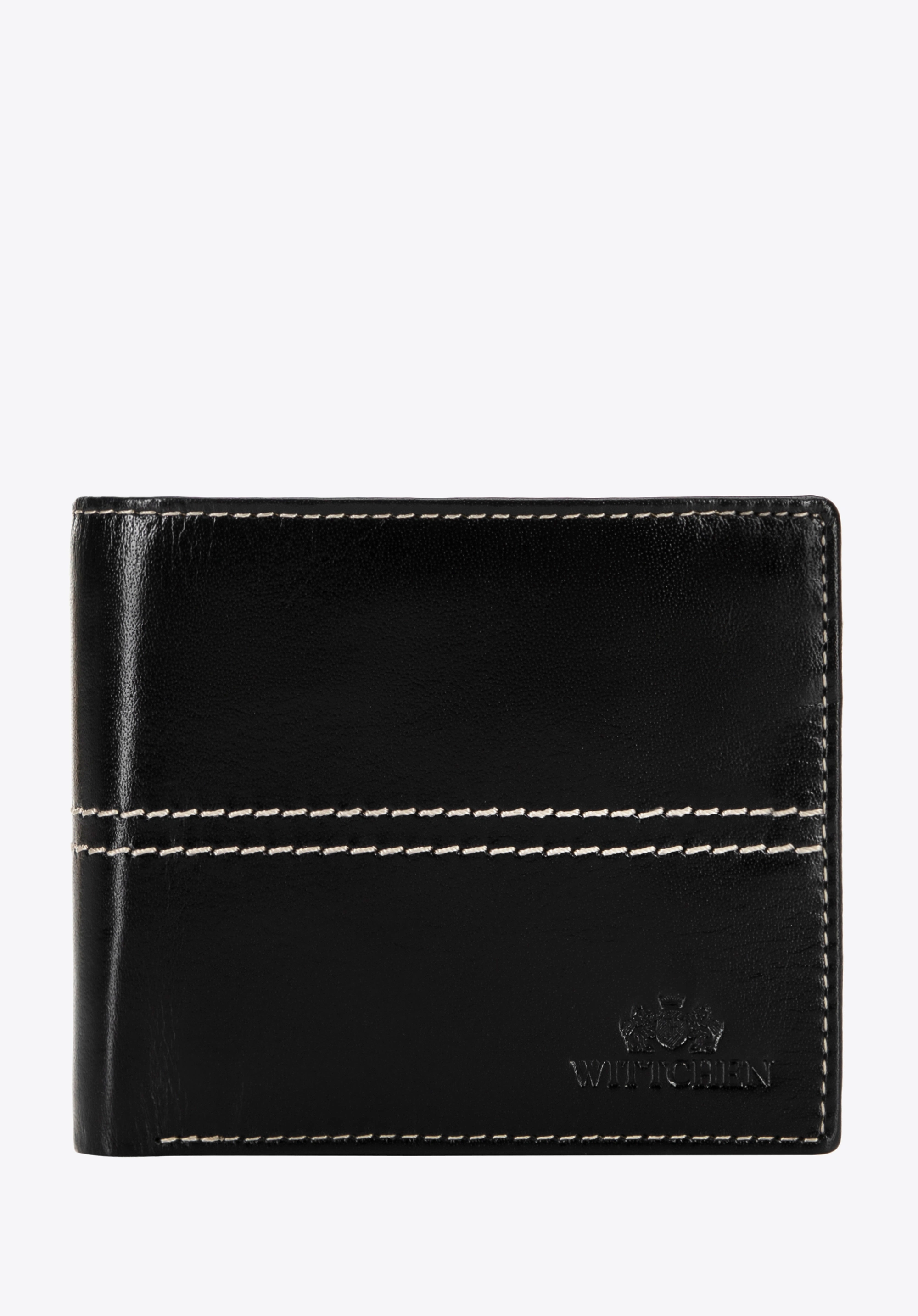 Męski skórzany portfel z przeszyciami czarny