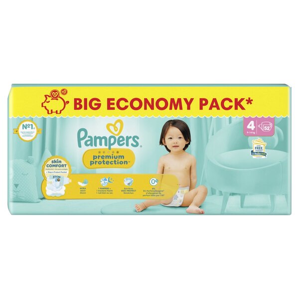 Fraldas Pampers Premium Protection Tamanho 4<br>Tamanho 4 (9-14kg), 52 unidades