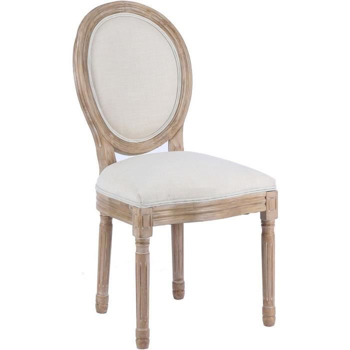 Set of 2 - Beige MEDAILLON Chairs - ATHM DESIGN Brand - Wooden Legs - Fabric Seat - For Dining Room