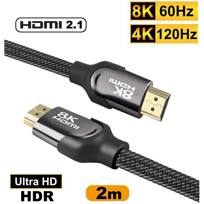 HDMI 2.1-kabel 8K 4K 120Hz Ultra HD eARC HDR Blu-ray 48Gb/sek 2M HDMI-kabel 3D-stöd för Switch, PS5, TV, skärm