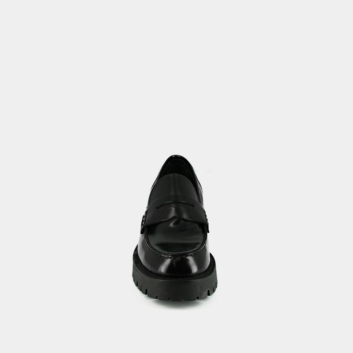 Mocassins à semelles crantées  en cuir glacé noir