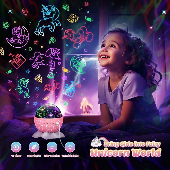 Lámpara de noche de unicornio ATOPDREAM, juguete luminoso 3 en 1 para niños, rotación de 360°, regalo de cumpleaños para niñas.