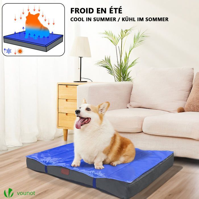 Colchón para perros VOUNOT® con funda extraíble – Cesta de espuma con alfombrilla refrescante de gel extraíble – 76x51x9cm