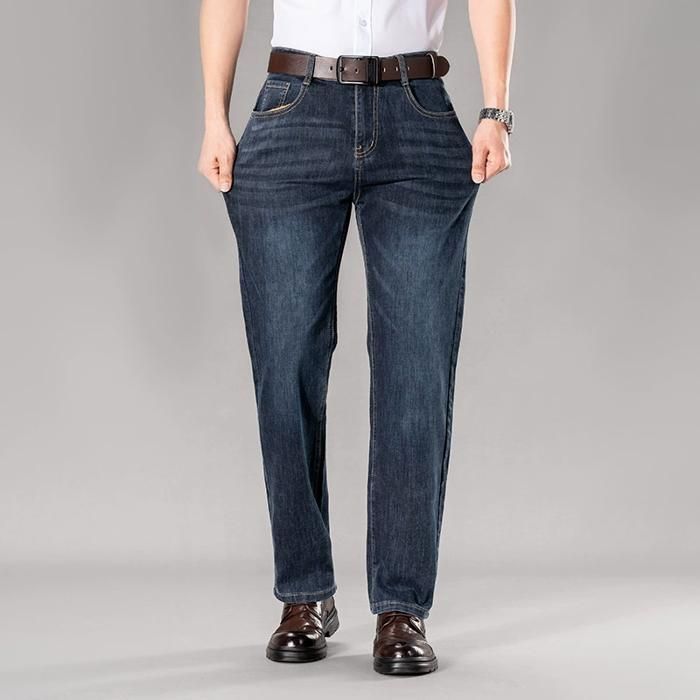 Men's Straight Leg Jeans for Autumn and Winter, Plus Size - FUNMOON - Blue - Men's