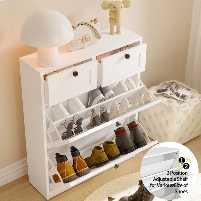 Zapatero - VOWNER - Mueble de almacenamiento de zapatos para recibidor, 80 x 100 x 24 cm - Blanco