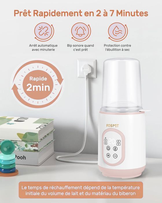 FOSMET Chauffe Biberon pour Bébé 6 en 1 - avec Écran LED - Contrôle intelligent de la Température et Arrêt Automatique - Rose