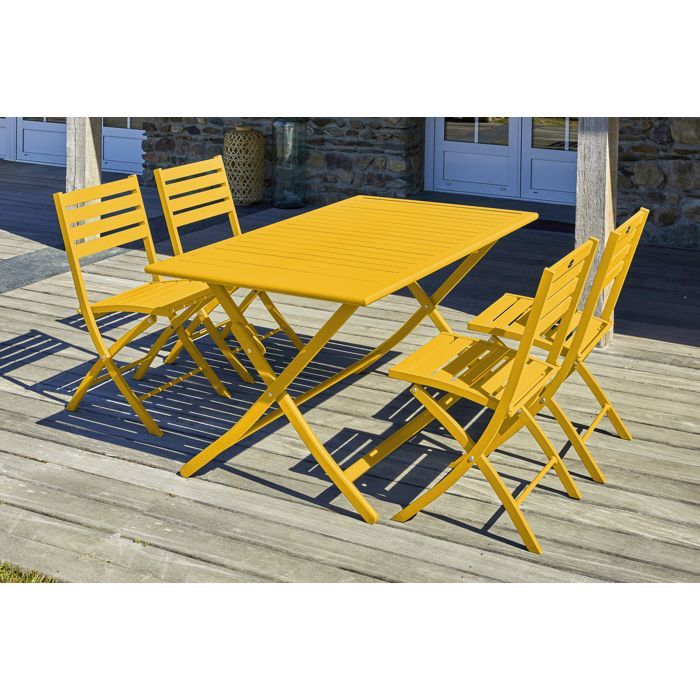 MARIUS 140 cm 4-persoons aluminium eethoek, mosterdgeel