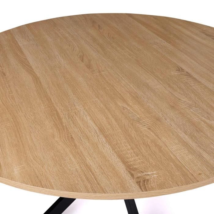 Fixed round dining table - IDMARKET - ALIX - Wood and black - 6 people - 110 cm