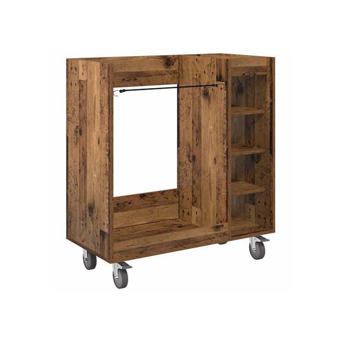 Moderne golfskab - vidaXL - Antik træ - 90x45x98 cm - Stor opbevaringsplads - 4 hjul - Metalramme