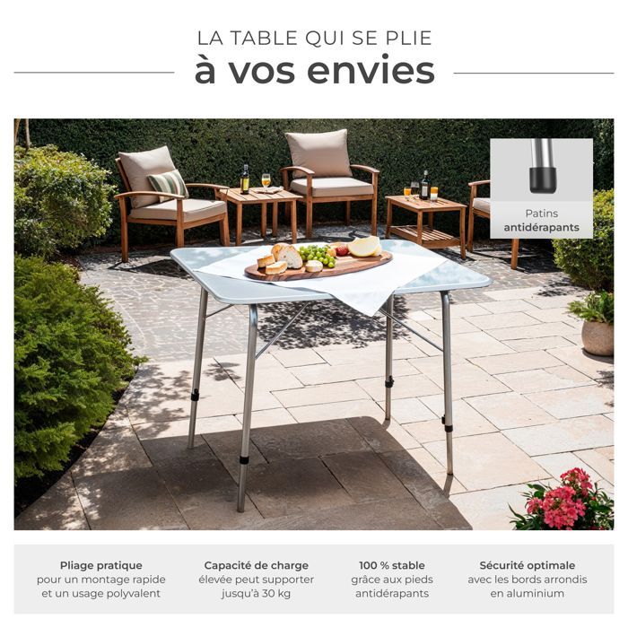Mesa de camping - TECTAKE - JULIAN, plegable y compacta, con patas telescópicas, 80 x 60 x 68 cm - Gris