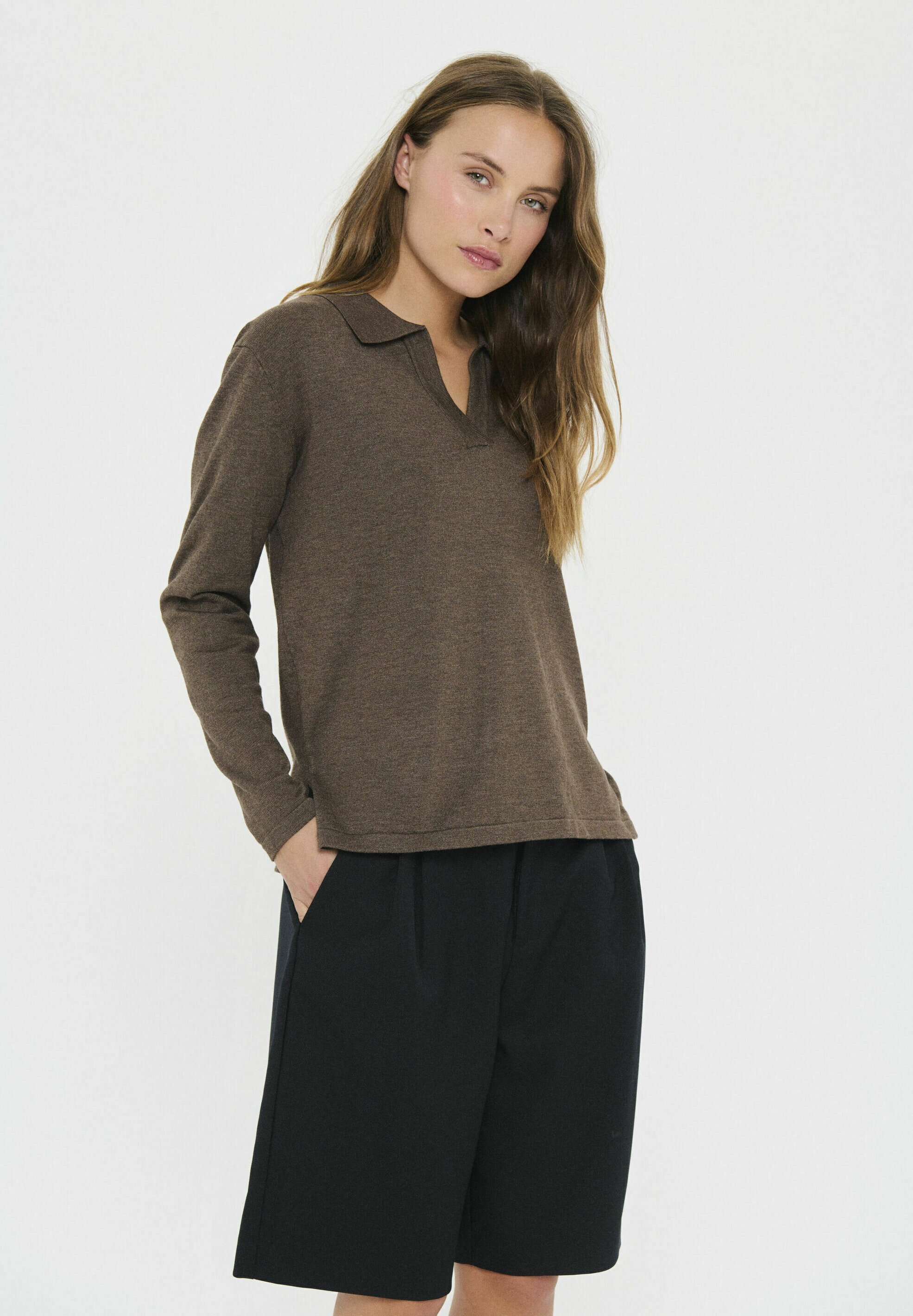 Saint Tropez top met lange mouwen - grote bruine melange