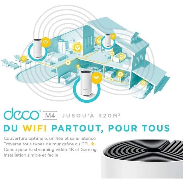 TP-Link Deco M4 (confezione da 3) Wi-Fi Mesh AC1200 Mbps - Copertura Wi-Fi fino a 370 Mbps - Porte Gigabit Ethernet - MU-MIMO