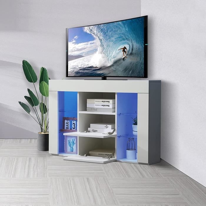 Mueble esquinero blanco para TV - DRIPEX - Moderno - Iluminación LED azul - Estantes de almacenamiento
