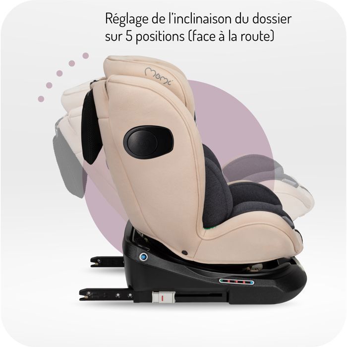 MoMi EMI – Siège auto pivotant 360° I-SIZE 40-150 cm – 0-36 kg – ISOFIX + TOP TETHER – Face/dos route – Beige