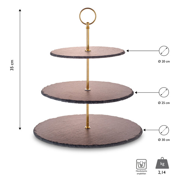 Schiefer Etagere, 3-stöckig, gold