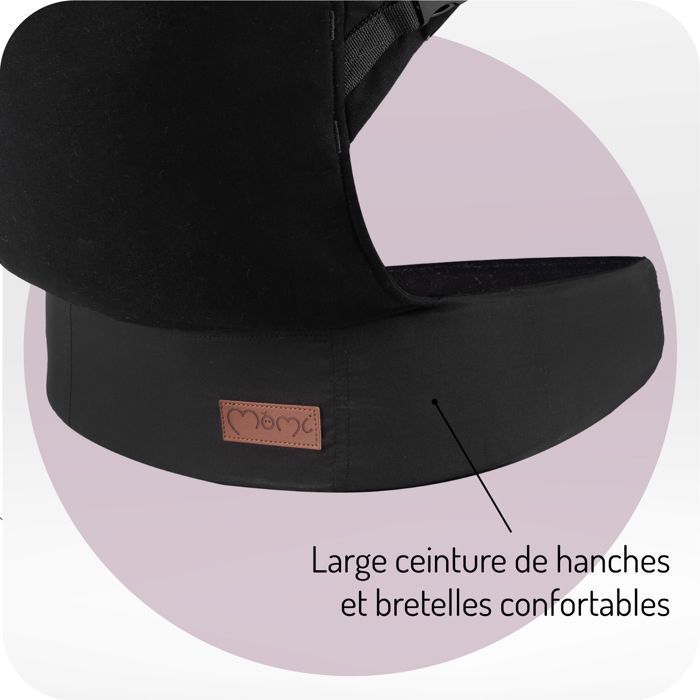 MoMi COLLET – Portabebés ergonómico y fisiológico – Para llevar al bebé delante o en la espalda – Ajustable – Hasta 15 kg – Negro