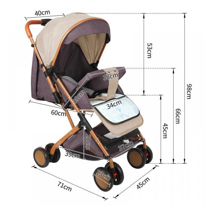 Compact Baby Stroller - MENGDA - Reclining Backrest, With Basket, Mosquito Net, 5-Point Harness - Up to 50KG - Khaki