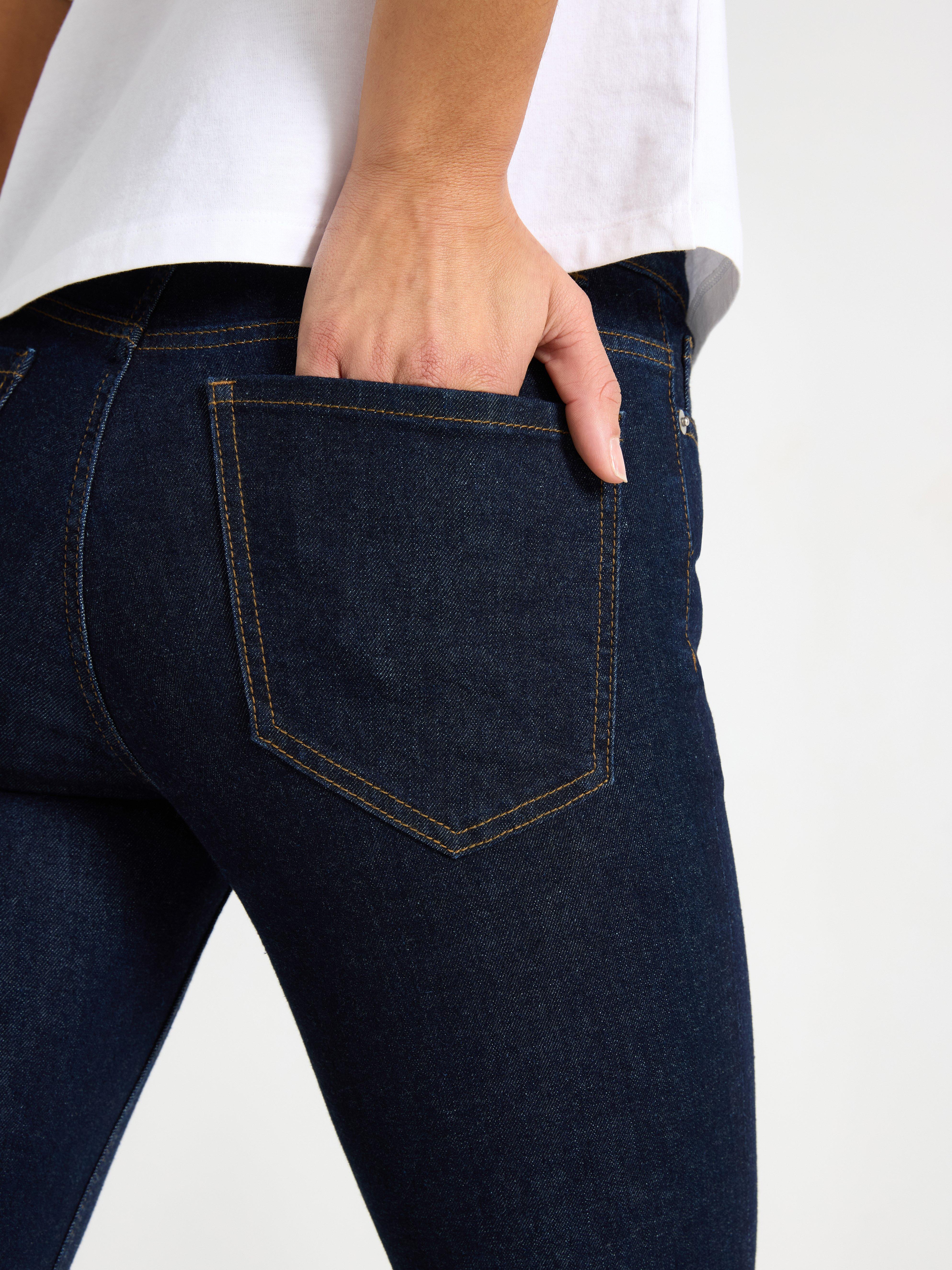 Džíny FLARE Karen s středně vysokým pasem, zkrácené, tmavý denim
