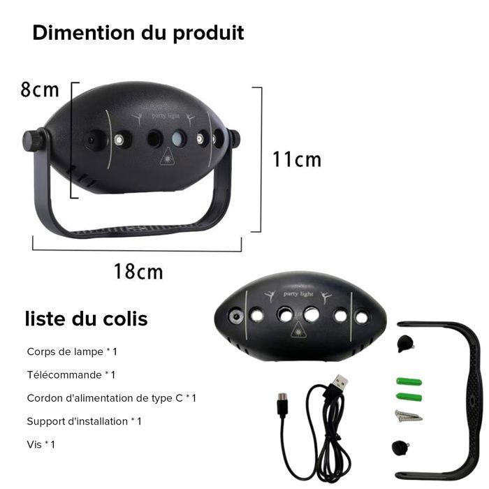 Faro da palcoscenico, proiettore stroboscopico a LED con laser, 168 effetti, luce da discoteca UV RGB con telecomando per feste/Natale