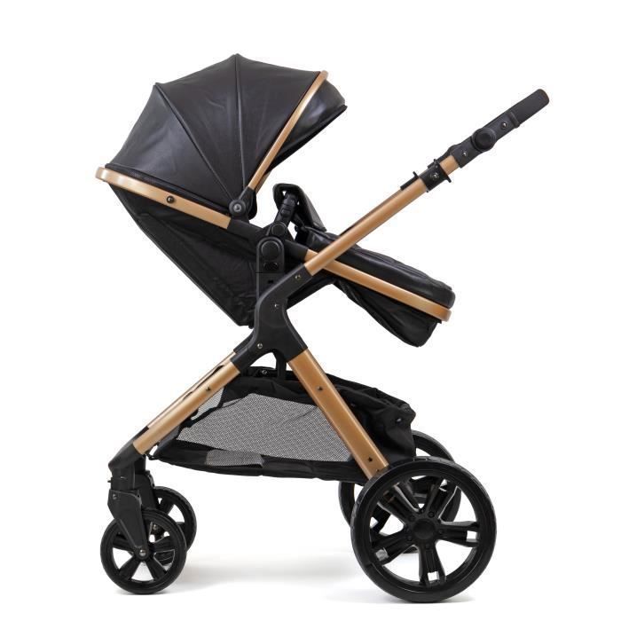 Poussette 3 en 1 Pixini Arizona - Jusqu'à 22 kg - Pack poussette, Nacelle, Siège auto, sac et nombreux accessoires - Or/Noir