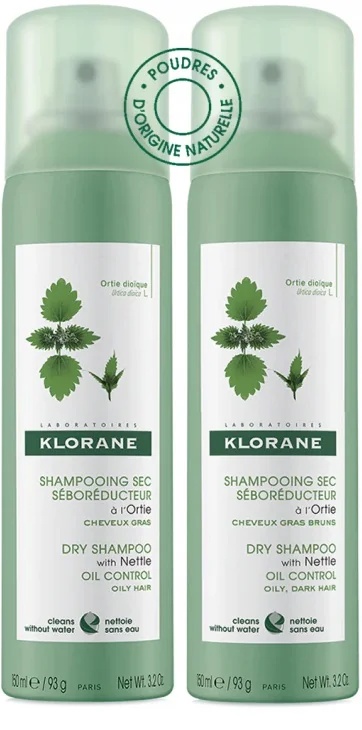 KLORANE Shampoing sec Klorane Duo Ortie 2 x 150 ml Réducteur de sébum