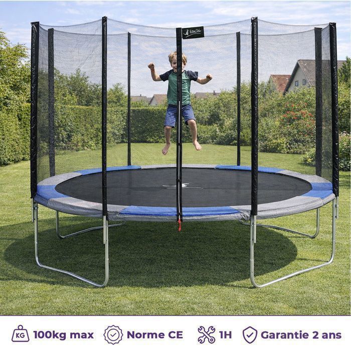 Trampoline KANGUI - RALLI Ø 426‑430 cm – XXL – Enfant – Filet de sécurité – Certification CE & NF EN 71–14