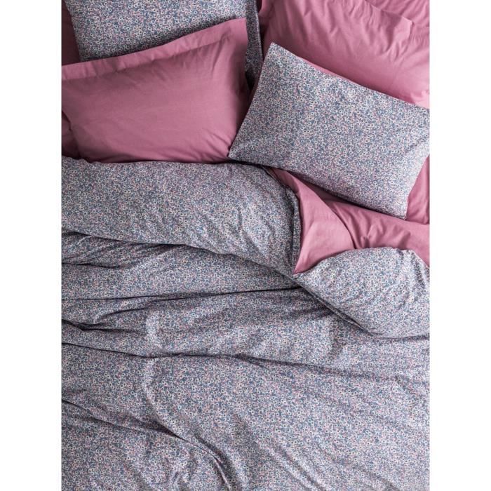 Juego de ropa de cama: 1 funda nórdica de 220 x 240 cm + 2 fundas de almohada de 60 x 60 cm - 100 % algodón reforzado - Rosa