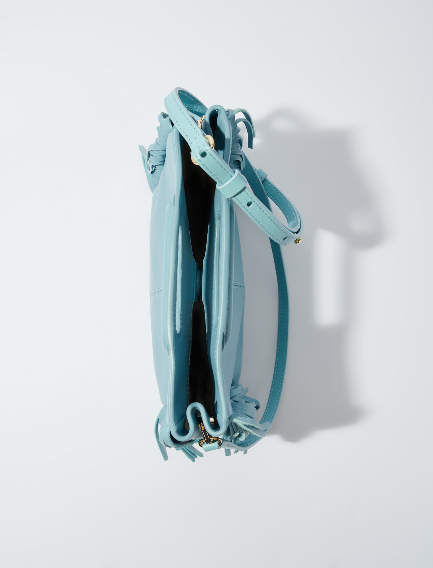 Tas in maat M met gladde leren franjes - Blauw/Grijs