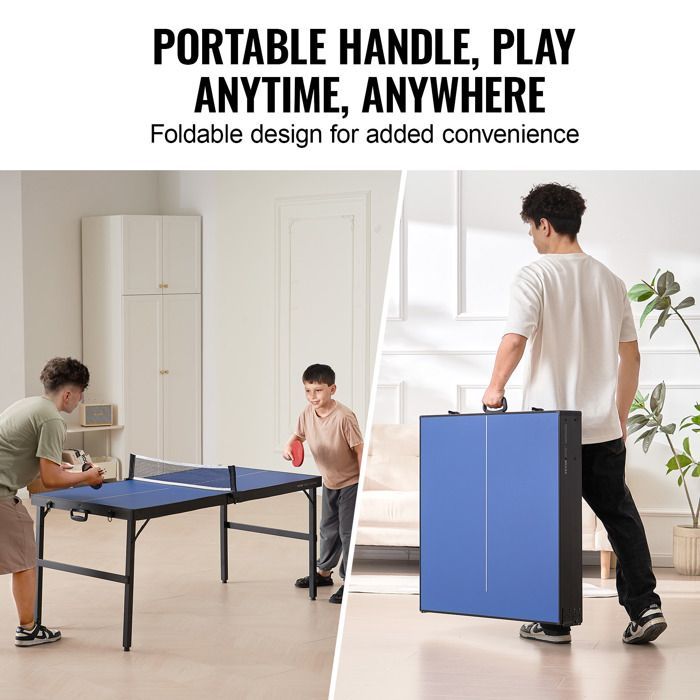 Mesa de ping-pong VEVOR - Mesa de tenis de mesa plegable portátil para interiores en MDF - con red, 2 palas y bolsa de transporte.