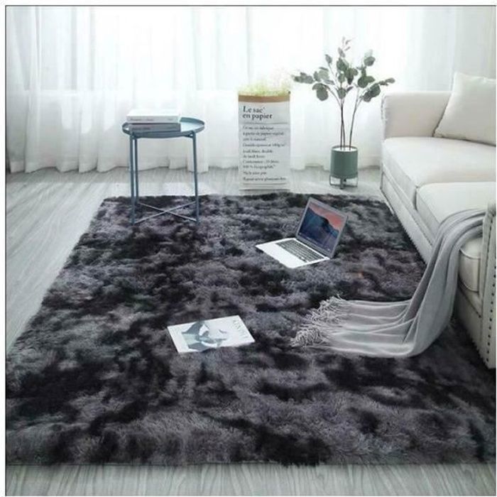 Tappeto a pelo lungo per soggiorno, 160x230 cm, grigio scuro, morbido al tatto.