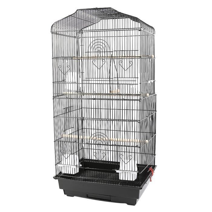 Vogelvoliere für Papageien, Kanarienvögel und Wellensittiche mit 4 Futternäpfen und 3 Sitzstangen – Schwarz