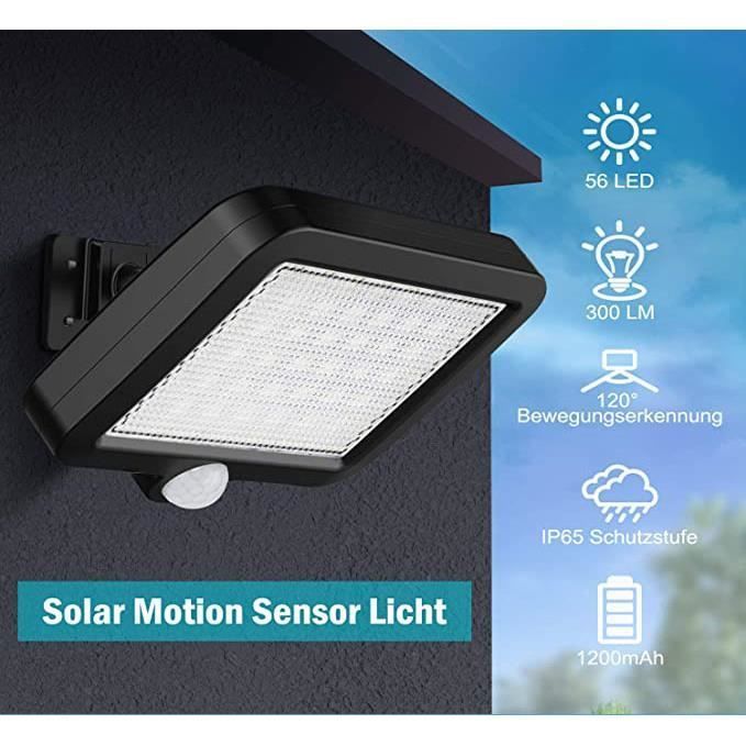 Solar-Außenleuchte mit 56 LEDs, Bewegungsmelder, IP65 wasserdicht, 120° Abstrahlwinkel