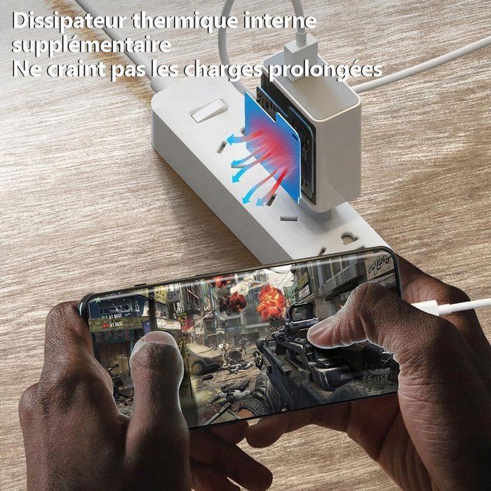 Pack of 2 ultra-fast 67W wall chargers compatible with Xiaomi phones, with a 1-meter USB-A to Type-C cable and 6A output