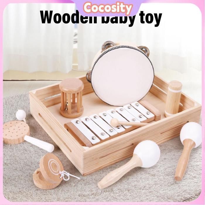 Juego de instrumentos musicales infantiles Cocosity: xilófono, pandereta y juegos de rompecabezas.