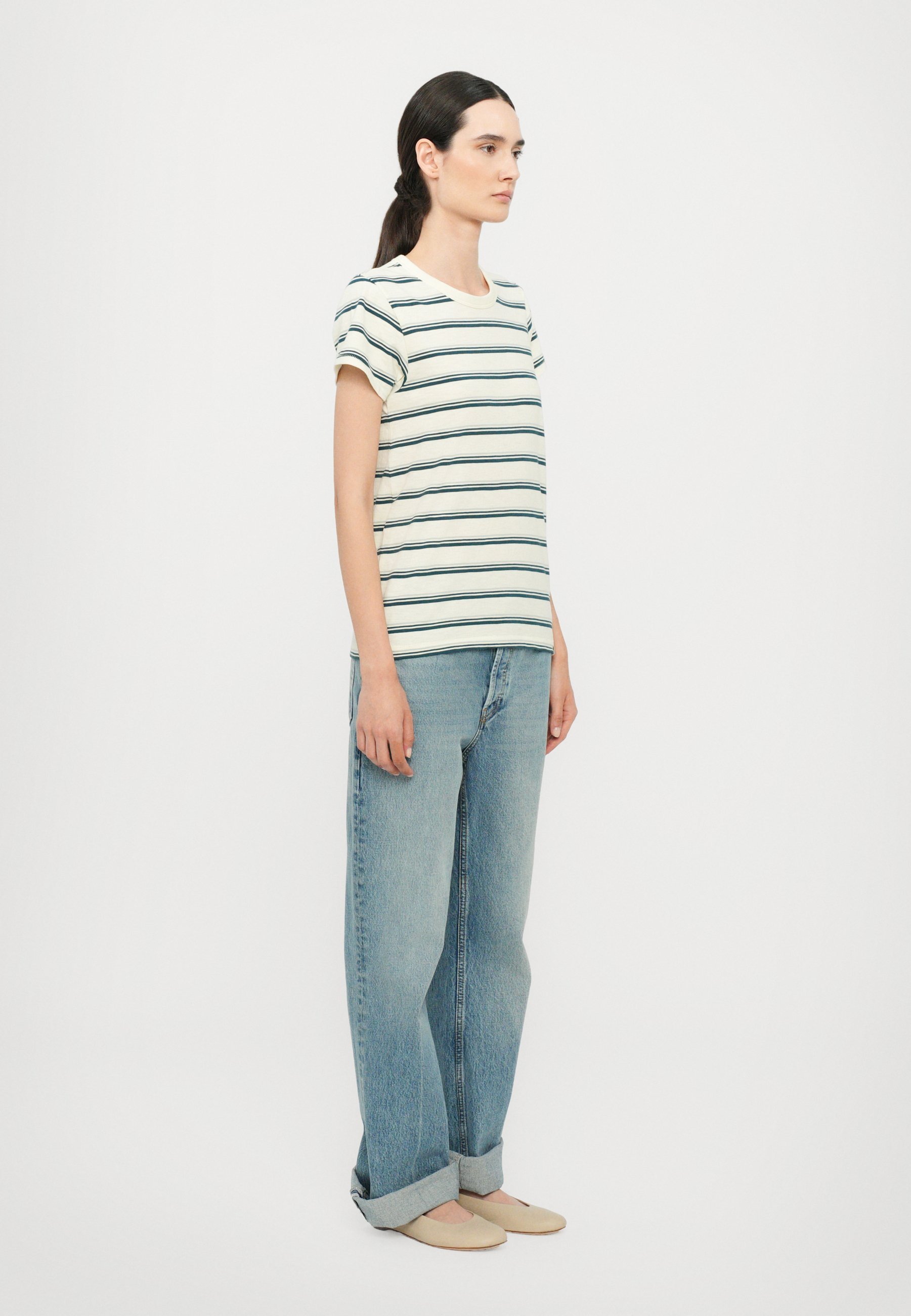 rag & bone THE SLUB STRIPE TEE - T-shirt met print - wit