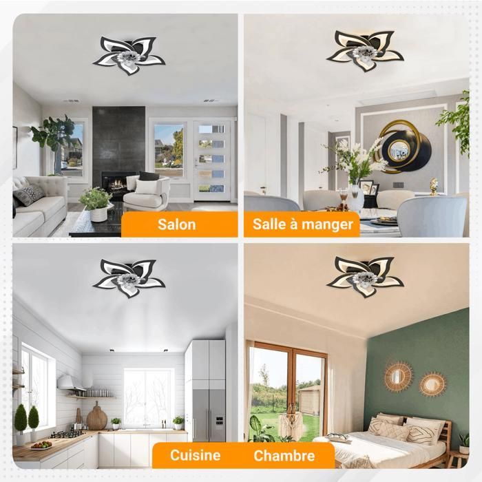 NACATIN Ventilateur de plafond à LED 6 Vitesse Fan Silencieux avec Dimmable Eclairage 3 Couleurs 9005 -Noir